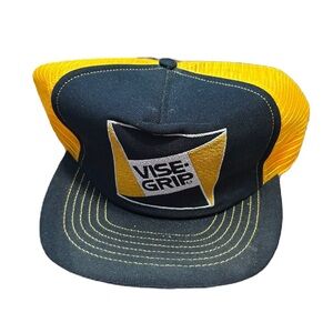 Vintage Vise-Grip Logo Locking Tools USA Black Yellow Mesh Foam Snapback Hat Cap